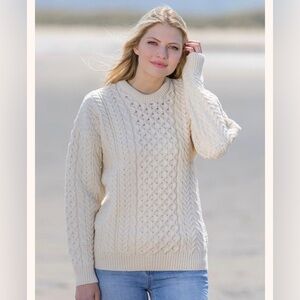 Aran Co. Irish fisherman knit sweater 100% merino wool size XL cream